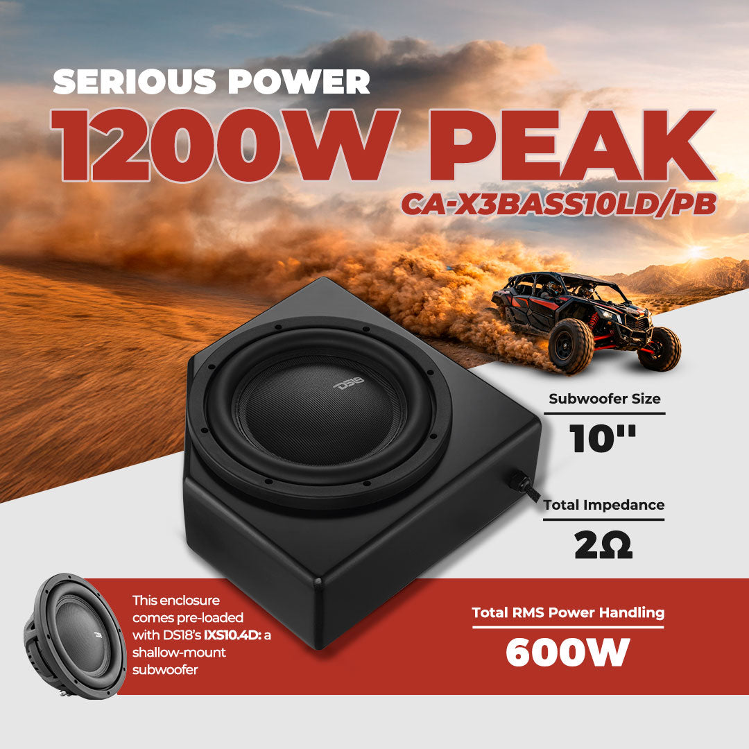 DS18 CA-X3BASS10LD/PB Can-Am X3 4-Door 10" Loaded Under-Seat Sub Box, Rear Passenger - 600W RMS DS18