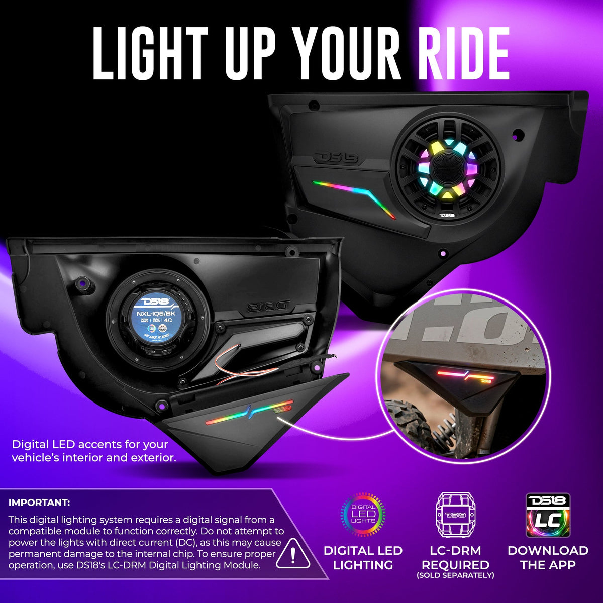DS18 CA-X3FD6LD Can-Am Maverick X3 Front Door Speaker Panels - Loaded NXL-IQ 6.5" Speakers, LED Badge DS18