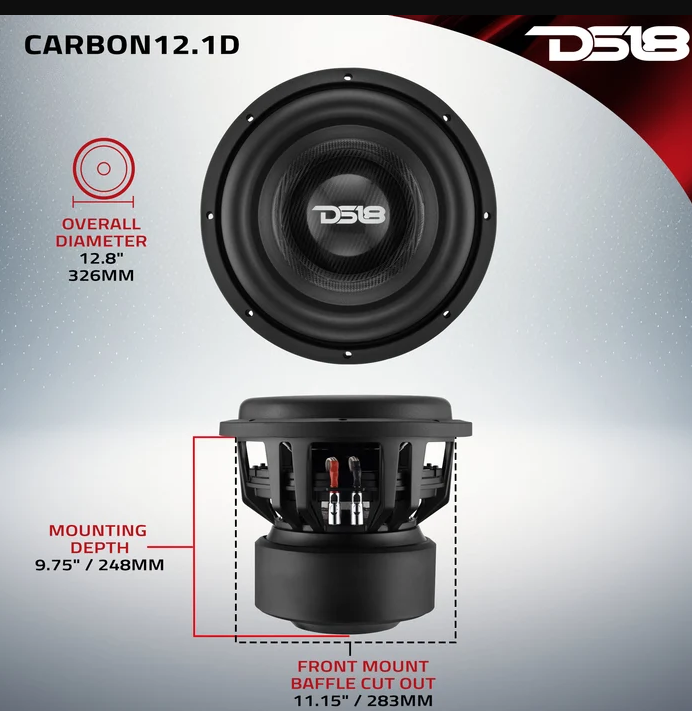 DS18 Carbon12.1D-12" High Excursion Subwoofer with Carbon Fiber Cone | 3500W RMS / 7000W Peak | Dual 1-Ohm Voice Coil