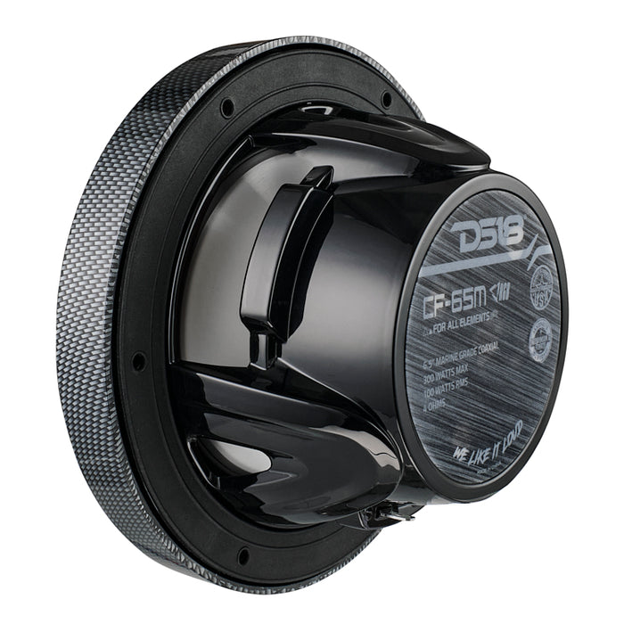 DS18 NXL 6.5” Marine Coaxial Speaker – RGB LED, 100W RMS, 4-Ohm, Black Carbon Fibe