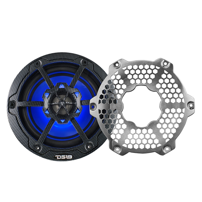 DS18 NXL 6.5” Marine Coaxial Speaker – RGB LED, 100W RMS, 4-Ohm, Black Carbon Fibe