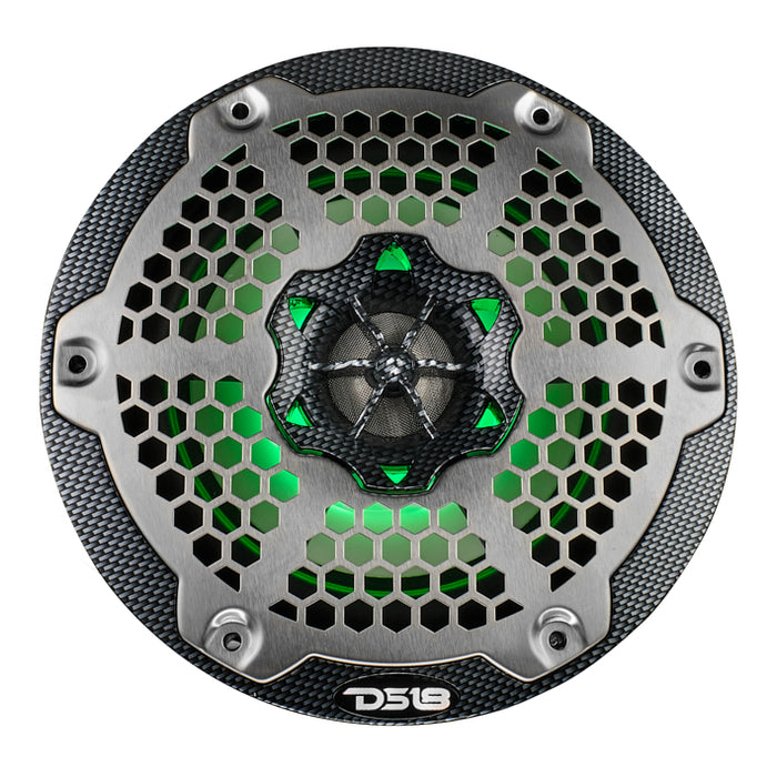 DS18 NXL 6.5” Marine Coaxial Speaker – RGB LED, 100W RMS, 4-Ohm, Black Carbon Fibe
