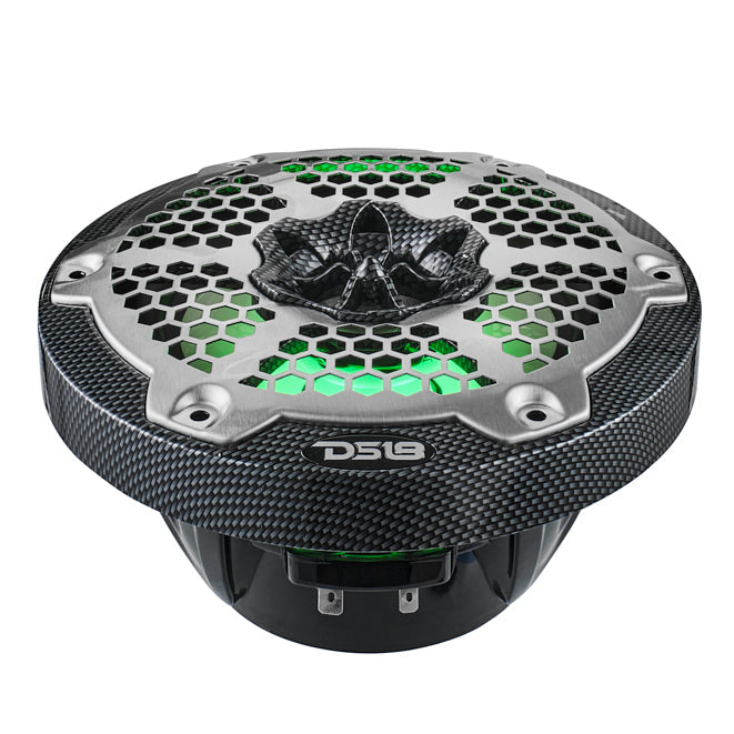 DS18 NXL 6.5” Marine Coaxial Speaker – RGB LED, 100W RMS, 4-Ohm, Black Carbon Fibe