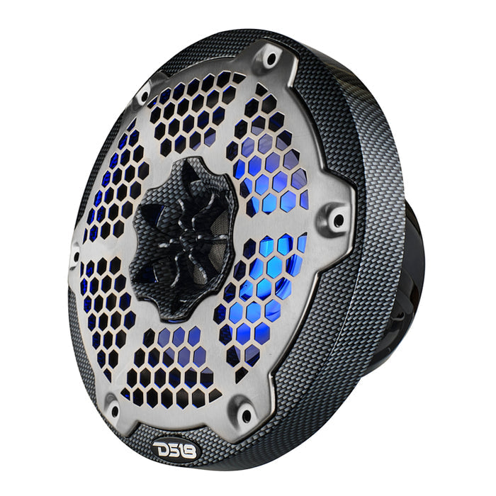 DS18 NXL 6.5” Marine Coaxial Speaker – RGB LED, 100W RMS, 4-Ohm, Black Carbon Fibe