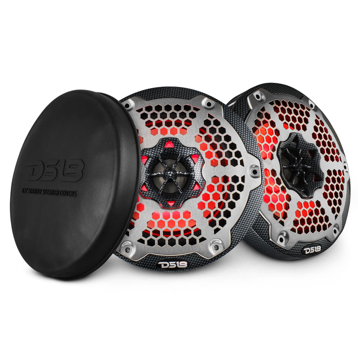 DS18 NXL 6.5” Marine Coaxial Speaker – RGB LED, 100W RMS, 4-Ohm, Black Carbon Fibe