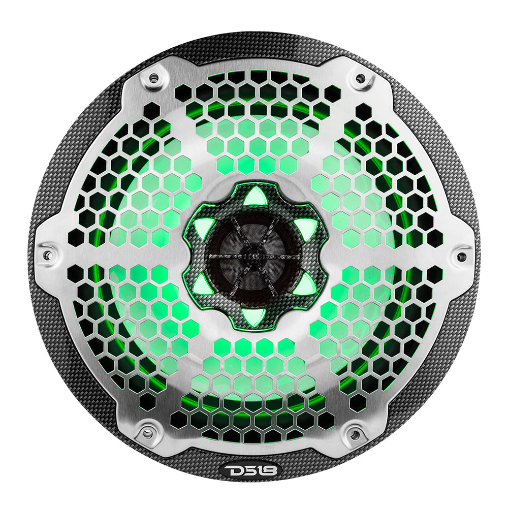 DS18 CF-8M NXL 8" 2-Way Coaxial Marine Speaker With LED RGB Lights 125 Watts Rms 4-Ohm - Black Carbon Fiber