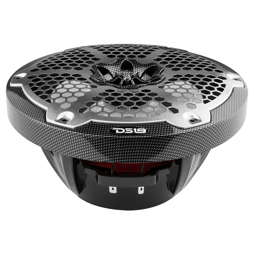 DS18 CF-8M NXL 8" 2-Way Coaxial Marine Speaker With LED RGB Lights 125 Watts Rms 4-Ohm - Black Carbon Fiber
