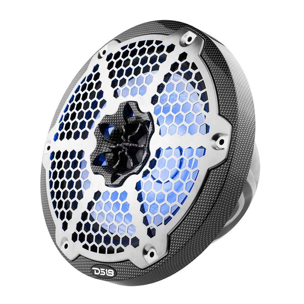 DS18 CF-8M NXL 8" 2-Way Coaxial Marine Speaker With LED RGB Lights 125 Watts Rms 4-Ohm - Black Carbon Fiber