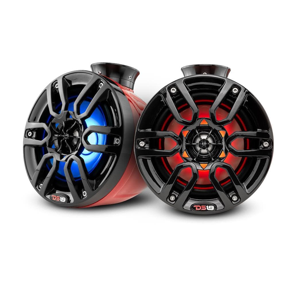 DS18 DS-CF-PS6 HYDRO 6.5 Inch Short Marine Towers W/ Flat and Pole Mount RGB LED Lights 375 Watts Black Carbon Fiber DS18