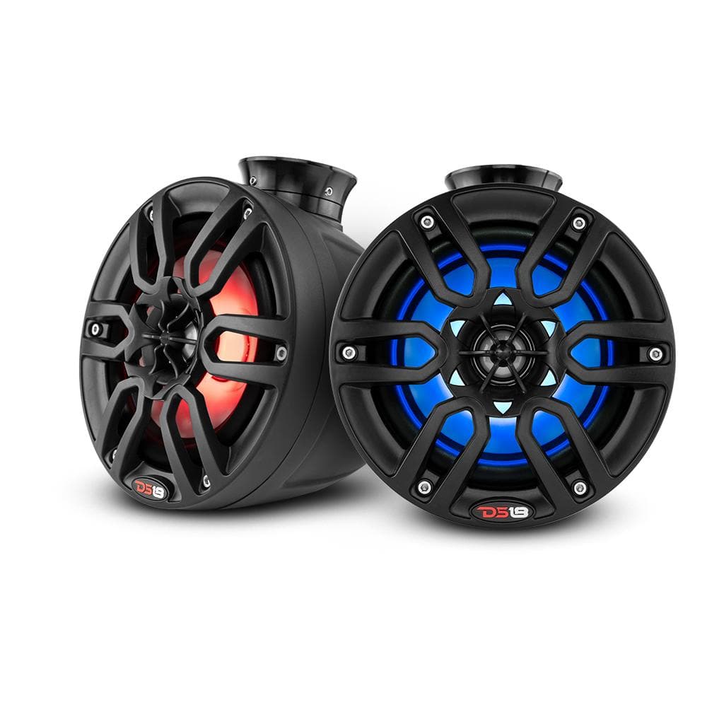 DS18 DS-CF-PS6 HYDRO 6.5 Inch Short Marine Towers W/ Flat and Pole Mount RGB LED Lights 375 Watts Black Carbon Fiber DS18