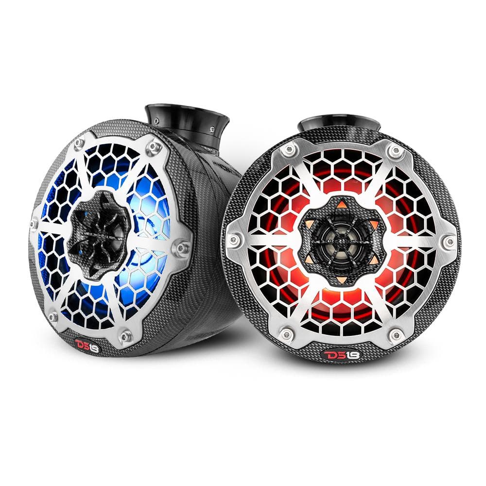 DS18 DS-CF-PS6 HYDRO 6.5 Inch Short Marine Towers W/ Flat and Pole Mount RGB LED Lights 375 Watts Black Carbon Fiber DS18