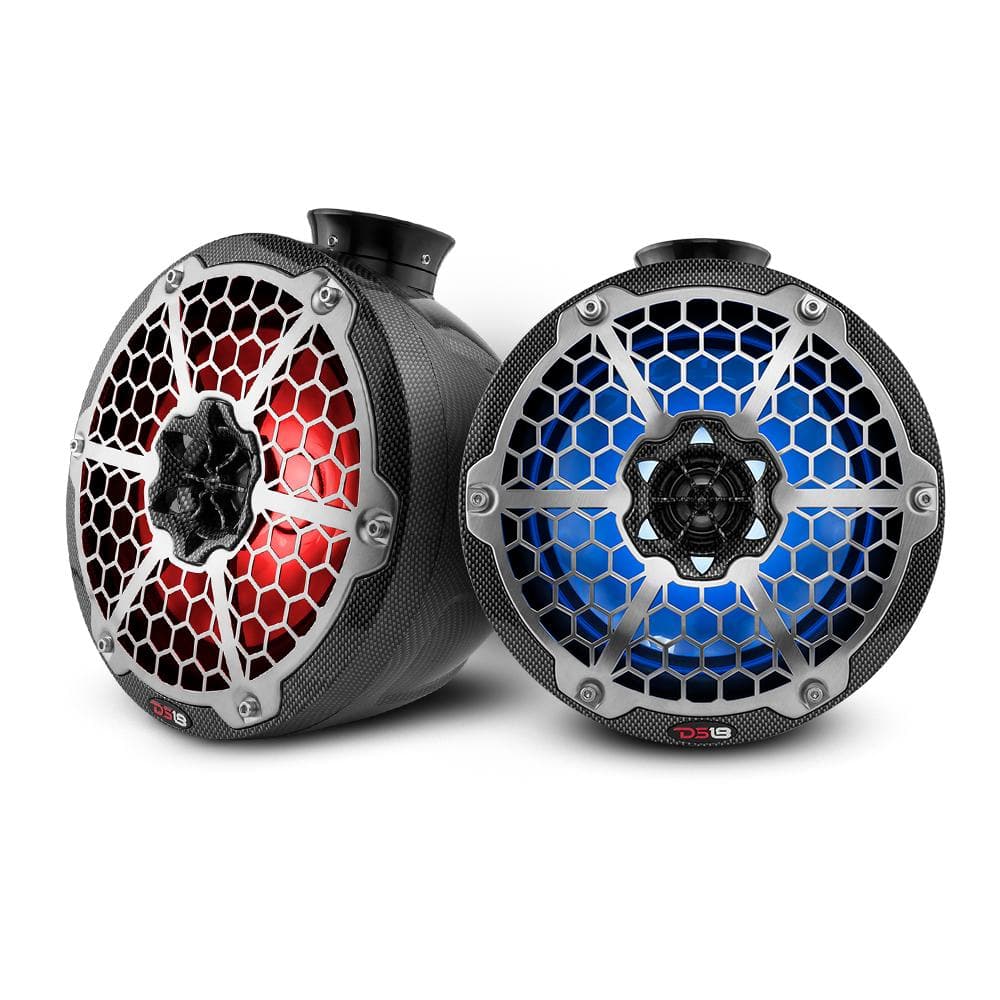 DS18 DS-CF-PS6 HYDRO 6.5 Inch Short Marine Towers W/ Flat and Pole Mount RGB LED Lights 375 Watts Black Carbon Fiber DS18