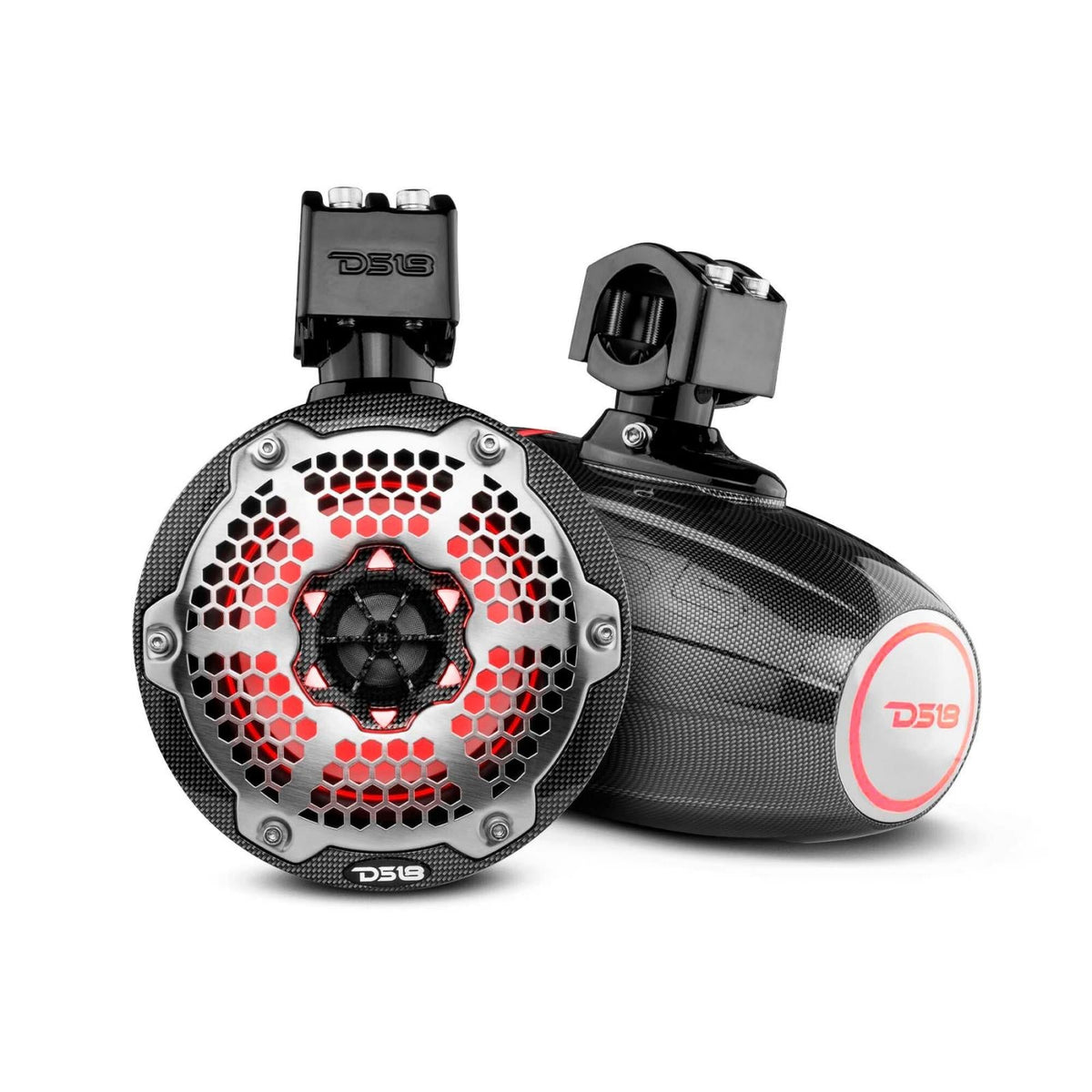 DS18 DS-CF-X6TP HYDRO 6.5 Inch Marine Towers with Integrated RGB LED Lights 350 Watts Black Carbon Fiber DS18