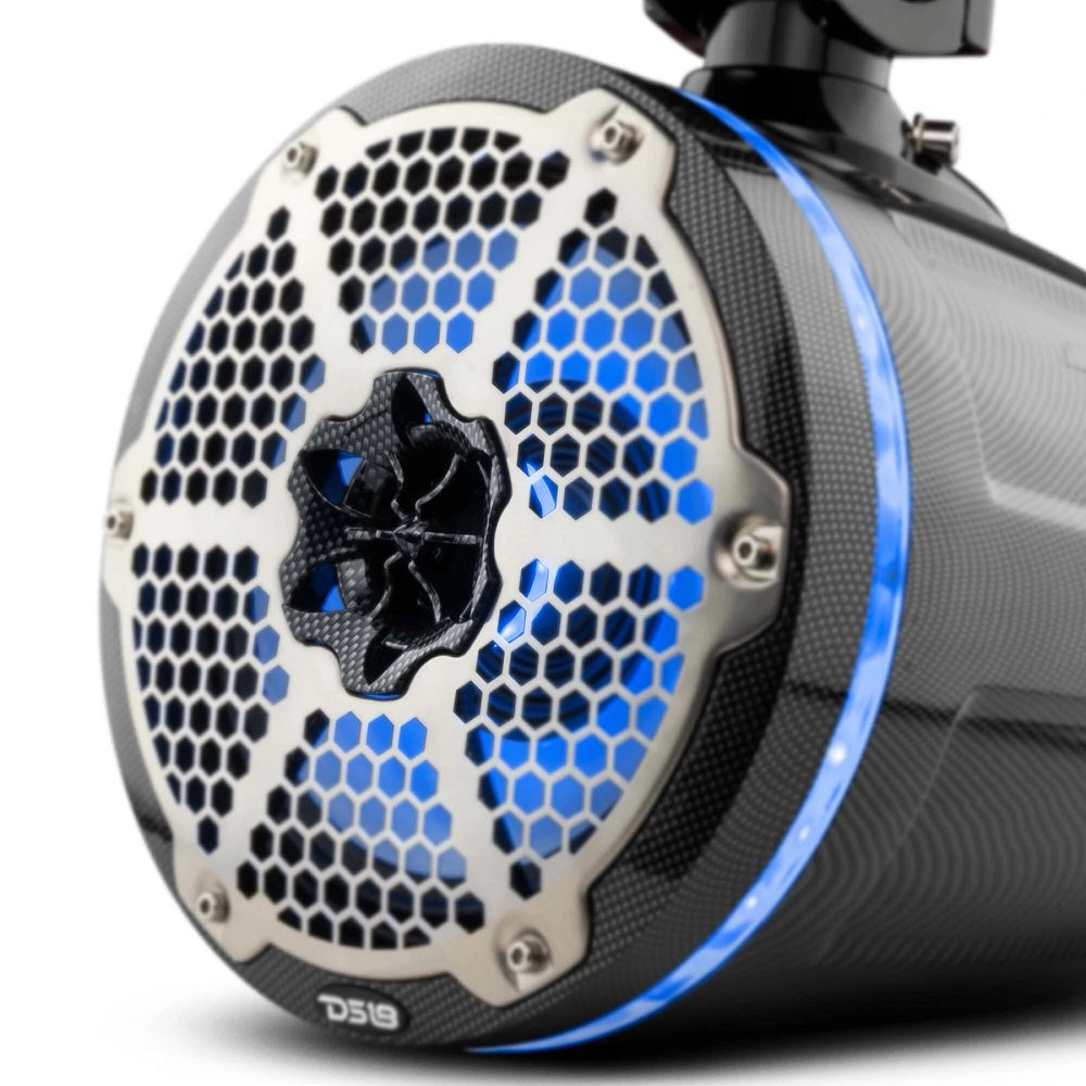 DS18 CF-X8TPNEO HYDRO 8" Neodymium Marine Tower Speakers, Passive Radiator, RGB LED, 550W, Carbon Fiber