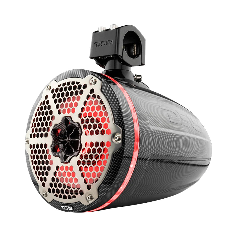 DS18 CF-X8TPNEO HYDRO 8" Neodymium Marine Tower Speakers, Passive Radiator, RGB LED, 550W, Carbon Fiber