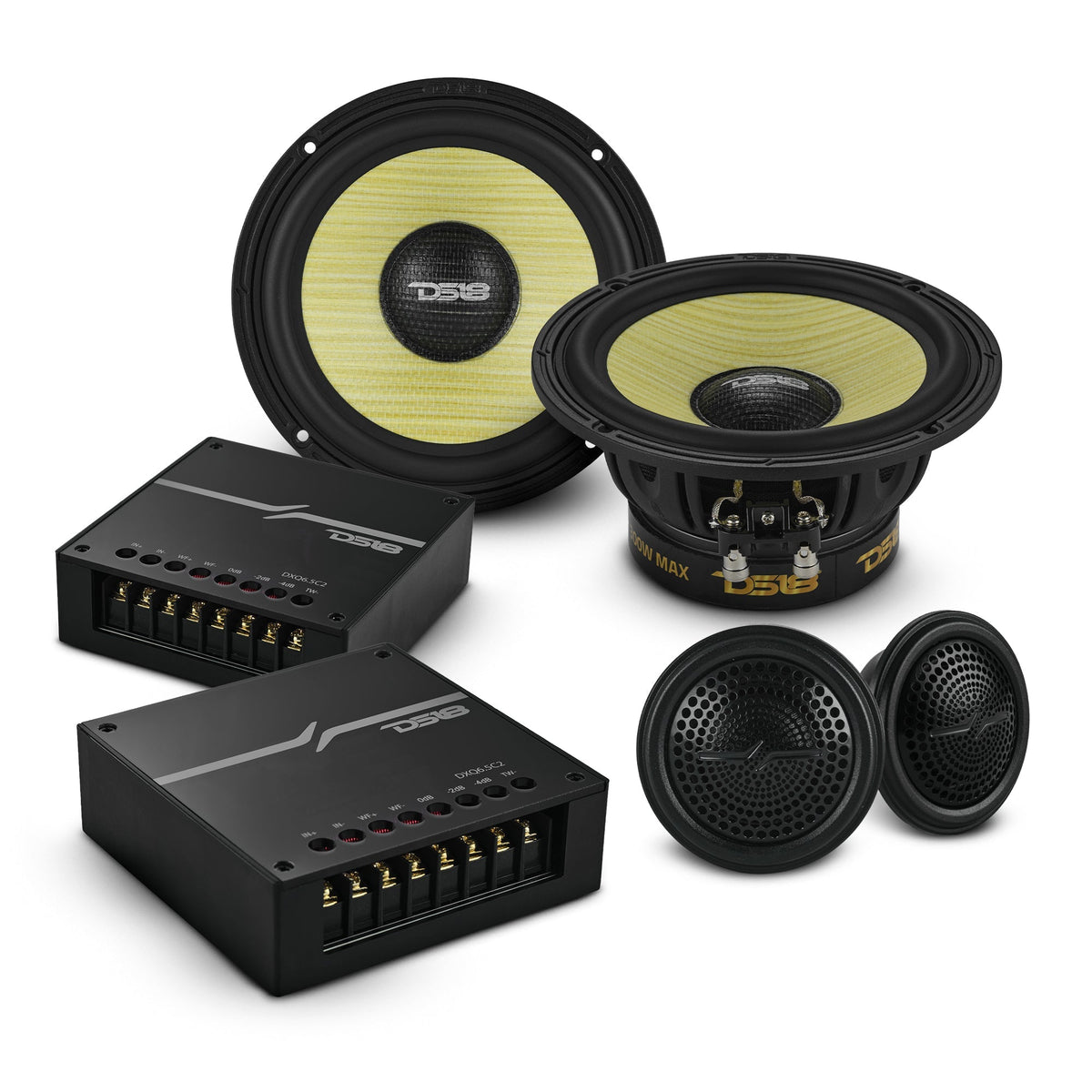 DS18 DXQ6C2 DXQ 6.5" 2-Way Component Speaker Set - 150W RMS, 4-Ohm, Yellow Straw Composite Cone DS18