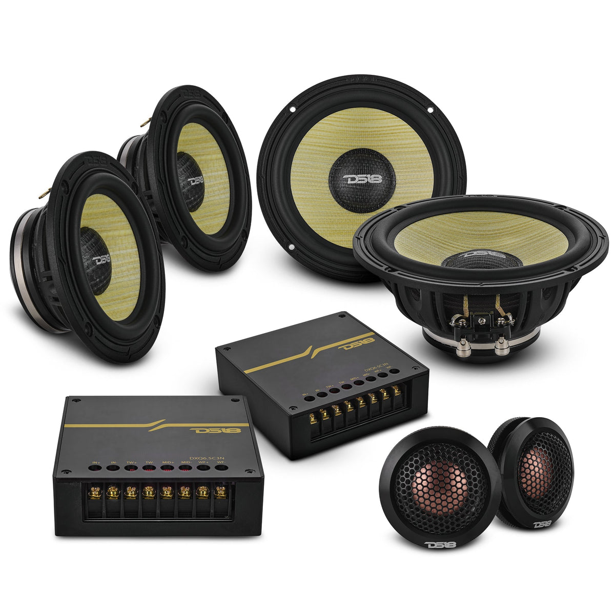 DS18 DXQ6C3N DXQ 6.5" 3-Way Neodymium Component Speaker Set - 180W RMS, 4-Ohm, 35Hz-20kHz DS18