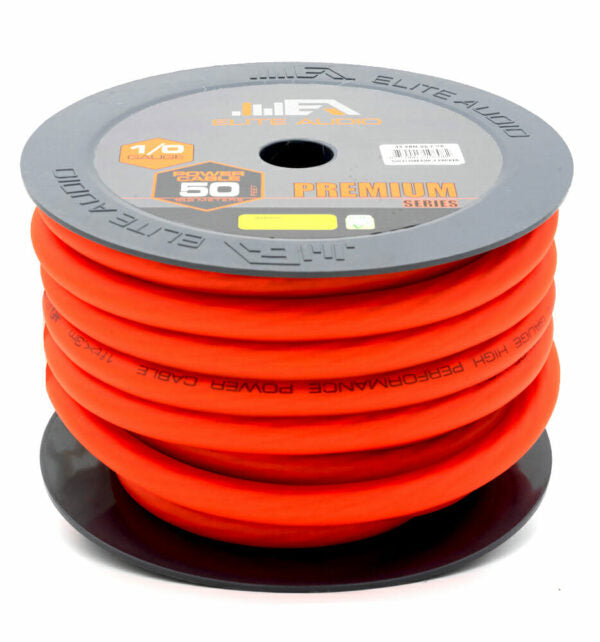 Elite Audio EA-PRM0G-PWR | 0 Gauge CCA Power Wire – 50ft Roll | High-Performance Car Audio Amp Cable