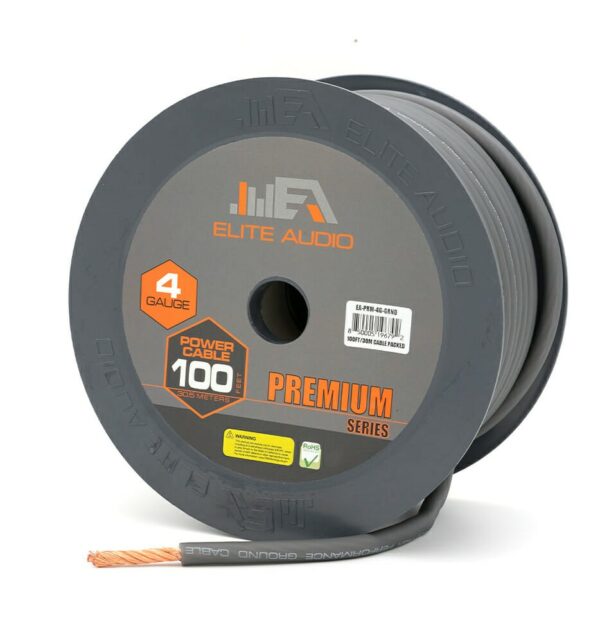 Elite Audio EA-PRM4G-GRND 4 Gauge Ground Wire – 100ft CCA Power Cable for Car Audio & High-Current Systems