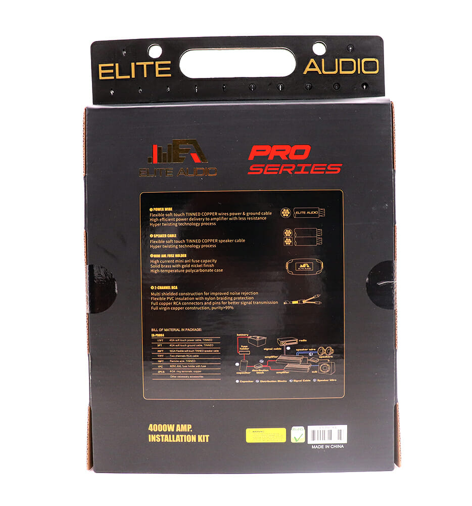 Elite Audio EA-PROK4 4 Gauge Amp Kit Pro Series 100% OFC Copper True Gauge Complete Amplifier Wiring Kit