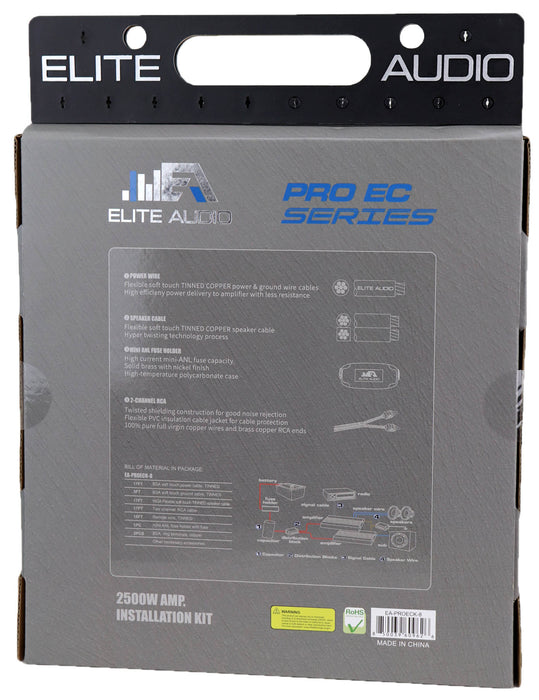 Elite Audio EA-PROK8-EC Pro EC All Copper 8ga Amp Install Kit
