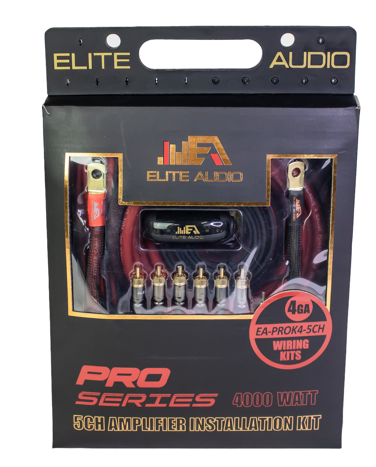 Elite Audio PROK4-5CH FS 5-Channel Car Audio Wiring Kit – Full Gauge Tinned Copper OFC 4 Gauge Power, 6-Channel PRO RCA, Speaker Wire & ANL Fuse
