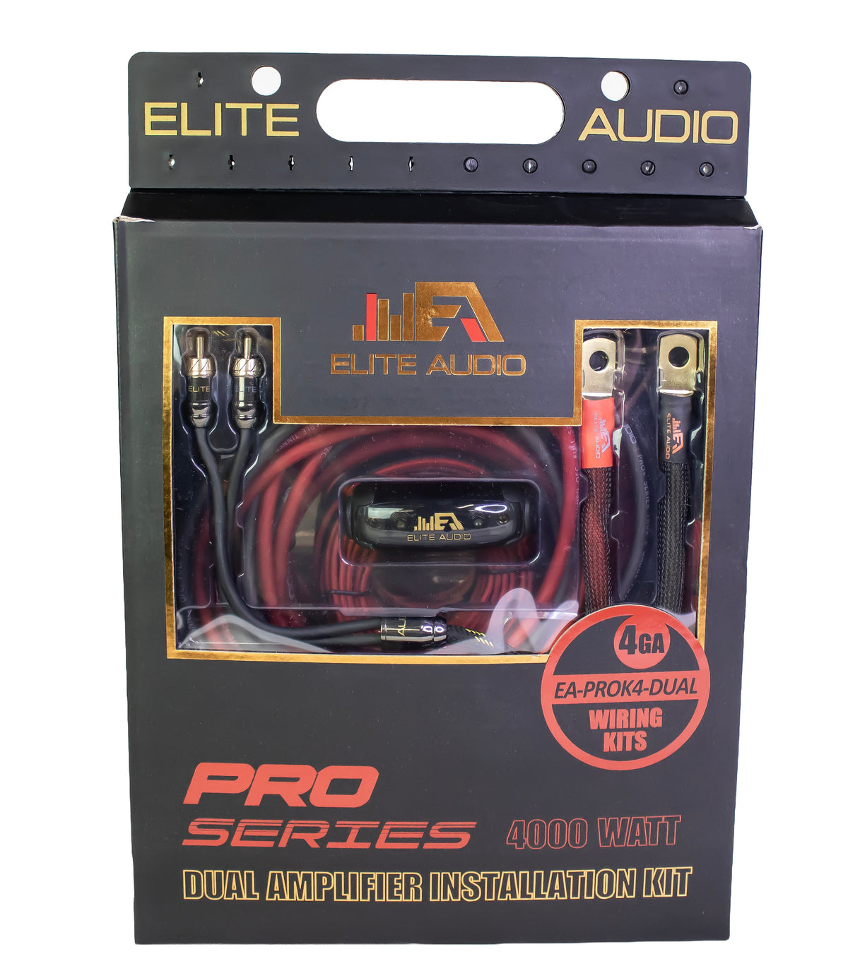 Elite Audio PROK4-DUAL FS Dual Amplifier Car Audio Wiring Kit – Full Gauge Tinned Copper OFC, 4 Gauge & 8 Gauge Power, PRO RCA, Distribution Blocks