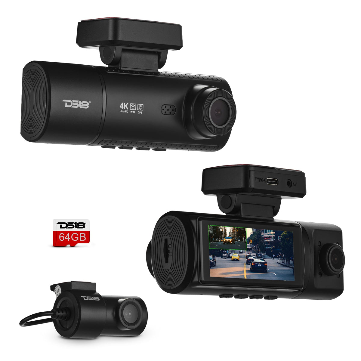 DS18 EAGLE-F3 4K Triple Dash Camera - Front, In-Cabin & Rear Cameras, Wi-Fi, GPS, 3.16" IPS DS18