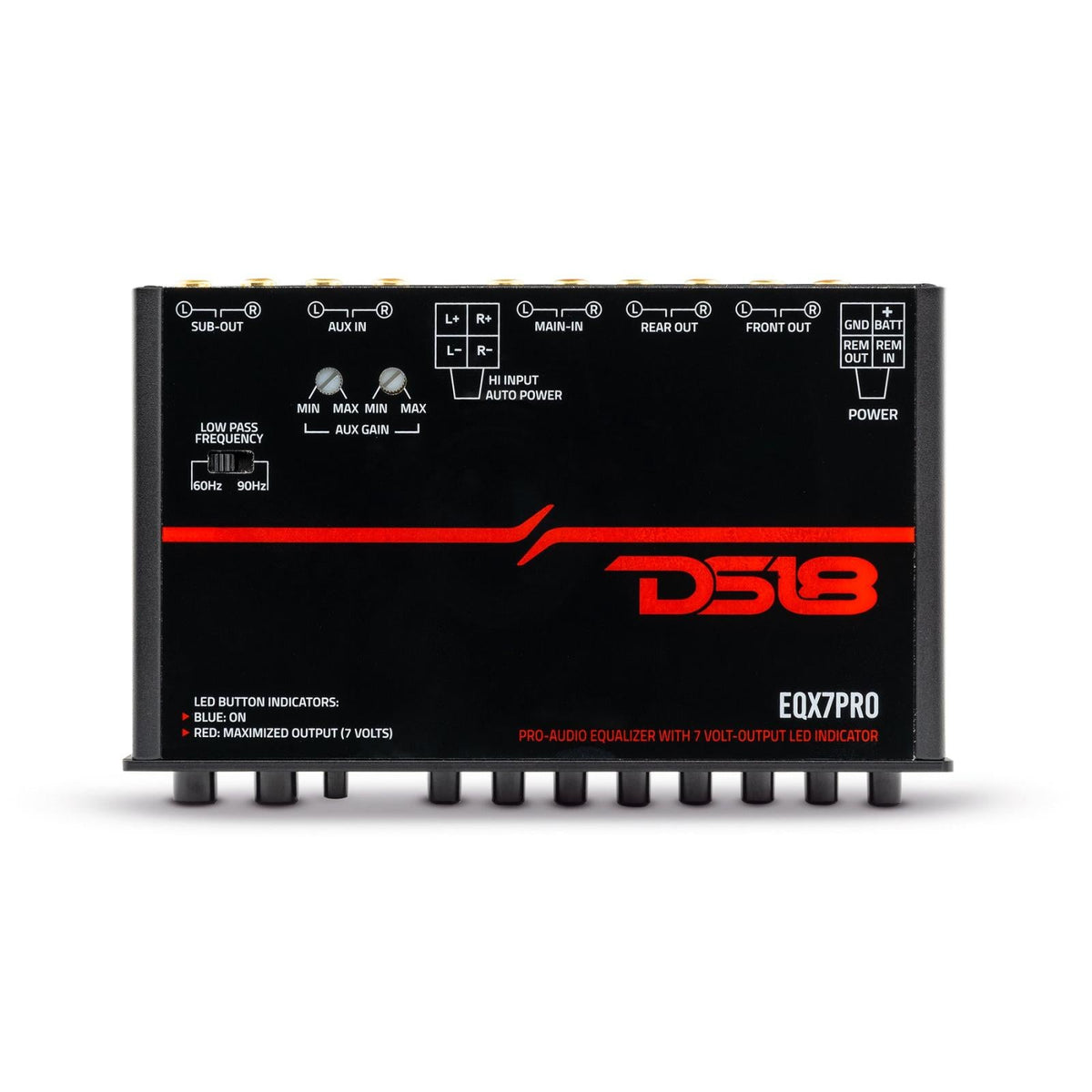 DS18 DS-EQX7PRO High Volt 7-Band Equalizer with High Level Input, Auto Turn On And High Volt Led Indicator DS18