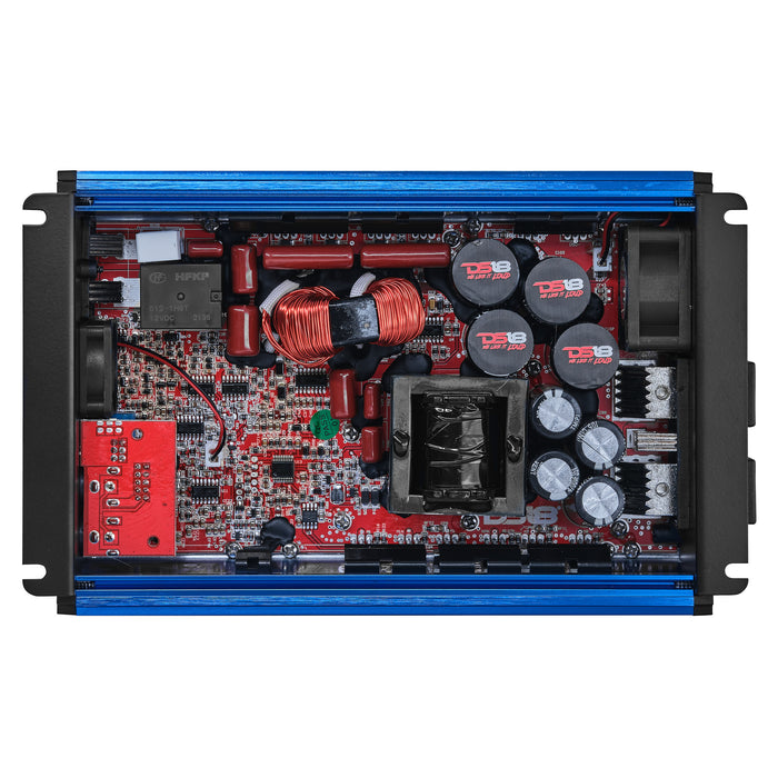 DS18 FRP Compact Full-Range Class D 1-Channel Amplifier 2,500 Watts Rms @ 1-ohm Blue