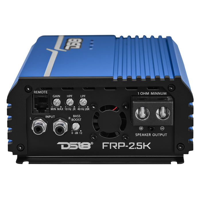 DS18 FRP Compact Full-Range Class D 1-Channel Amplifier 2,500 Watts Rms @ 1-ohm Blue