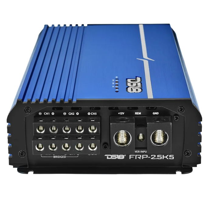 DS18 FRP Full Range 5ch Amp 250Wx4@4ohms 500x1 on Sub, 325wx4@2ohms 800x1 on Sub, 4ohms Bridge 550x2 1200X1@ 1ohm-Blue