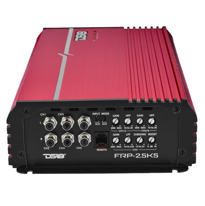 DS18 FRP Full Range 5ch Amp 250Wx4@4ohms 500x1 on Sub, 325wx4@2ohms 800x1 on Sub, 4ohms Bridge 550x2 1200X1@ 1ohm-Red