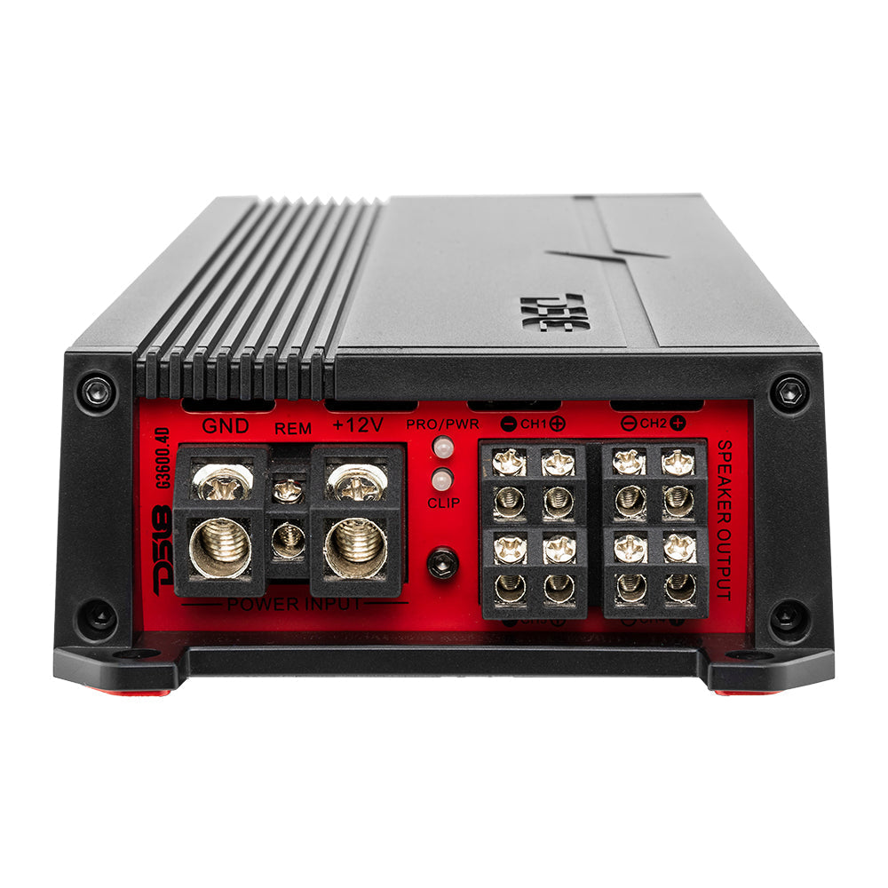 DS18 GEN-X 4-Channel Class D Amplifier – 4×300W RMS 4 Ohm Full-Range Car Audio Power
