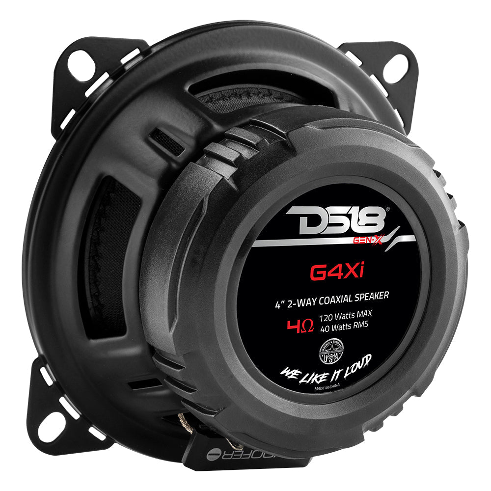 DS18 G4XI GEN-X 4" 2-Way Coaxial Speakers - 40W RMS, 120W Max, 4-Ohm with Grills (Pair) DS18