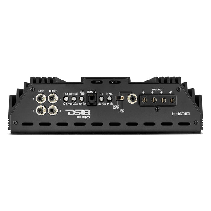 DS18 H-KO10 Korean Half Bridge 1-Channel Monoblock Car Audio Amplifier with Voltmeter and Clip Indicator, 10000 Watts Rms - Remote BASS Knob Included