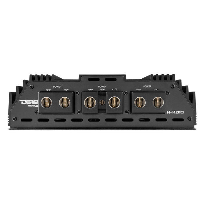DS18 H-KO10 Korean Half Bridge 1-Channel Monoblock Car Audio Amplifier with Voltmeter and Clip Indicator, 10000 Watts Rms - Remote BASS Knob Included