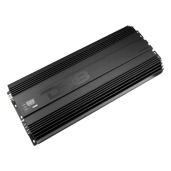 DS18 H-KO10 Korean Half Bridge 1-Channel Monoblock Car Audio Amplifier with Voltmeter and Clip Indicator, 10000 Watts Rms - Remote BASS Knob Included