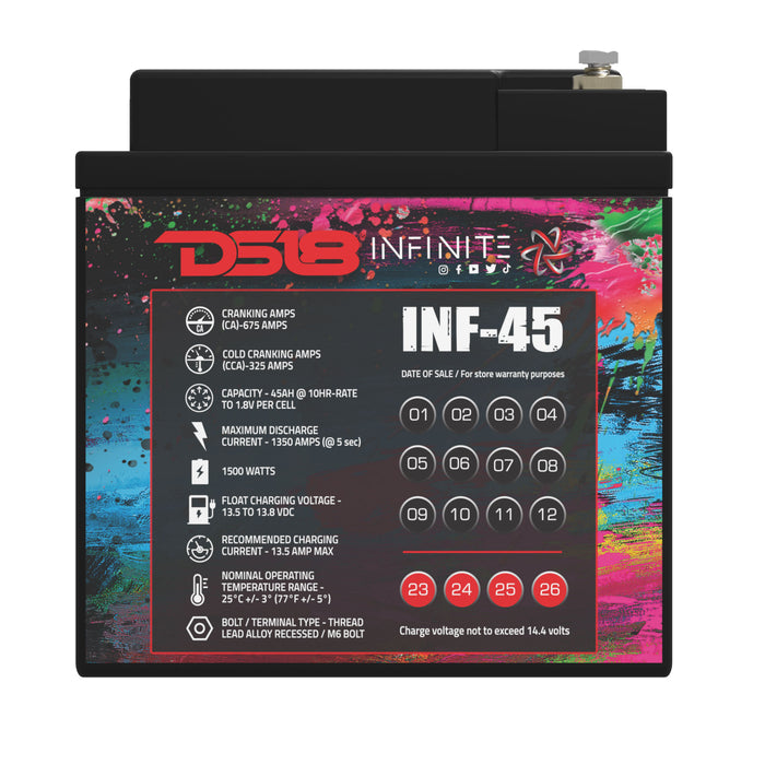 DS18 DS-INF-45 INFINITE 45 AH AGM Power Cell 12 Volt Battery