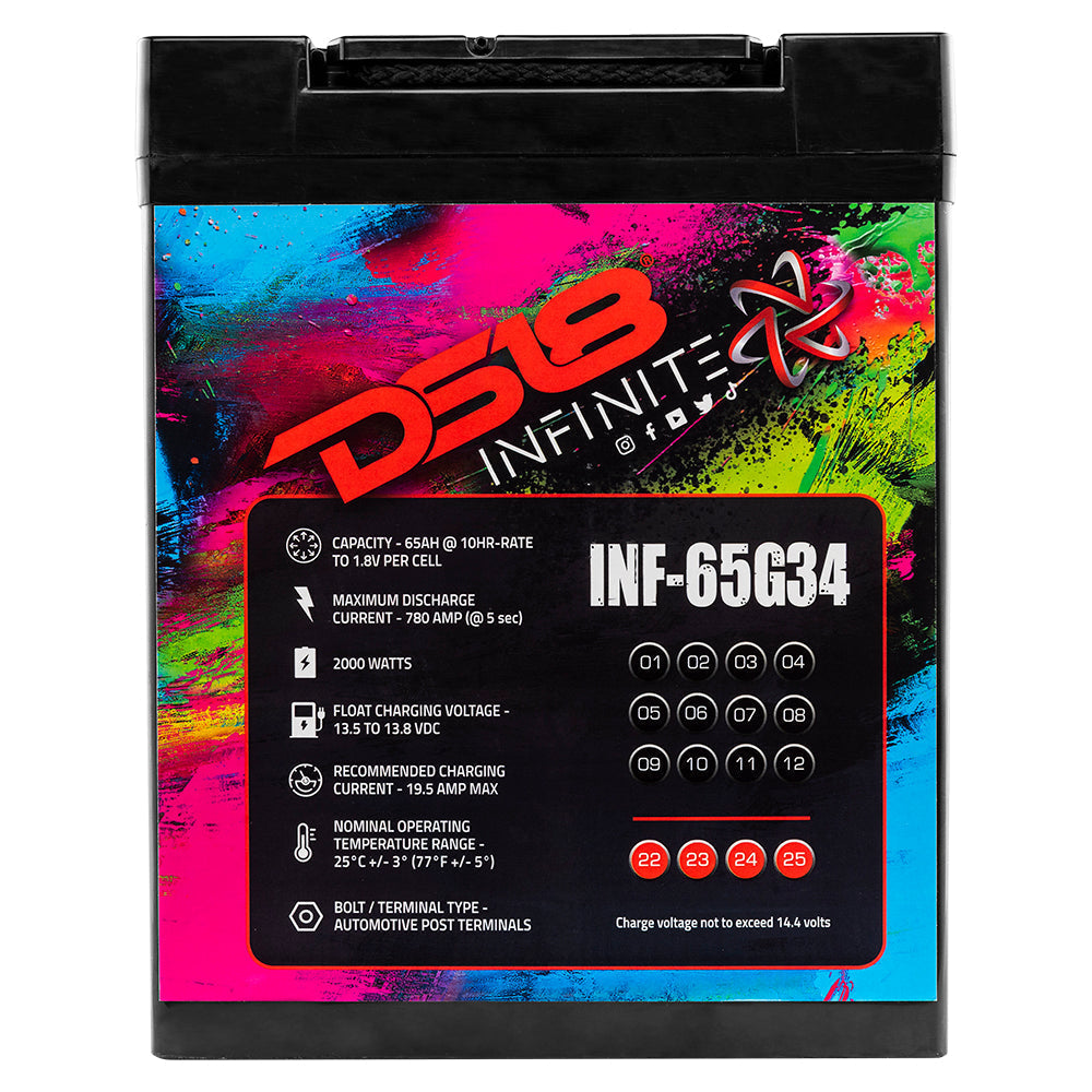 DS18 DS-INF-65G34AH Infinite 65 AH Group 34 Power 12 Volt Battery DS18