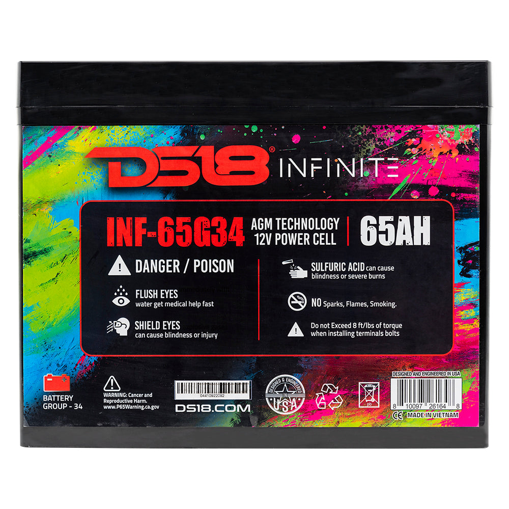 DS18 DS-INF-65G34AH Infinite 65 AH Group 34 Power 12 Volt Battery DS18