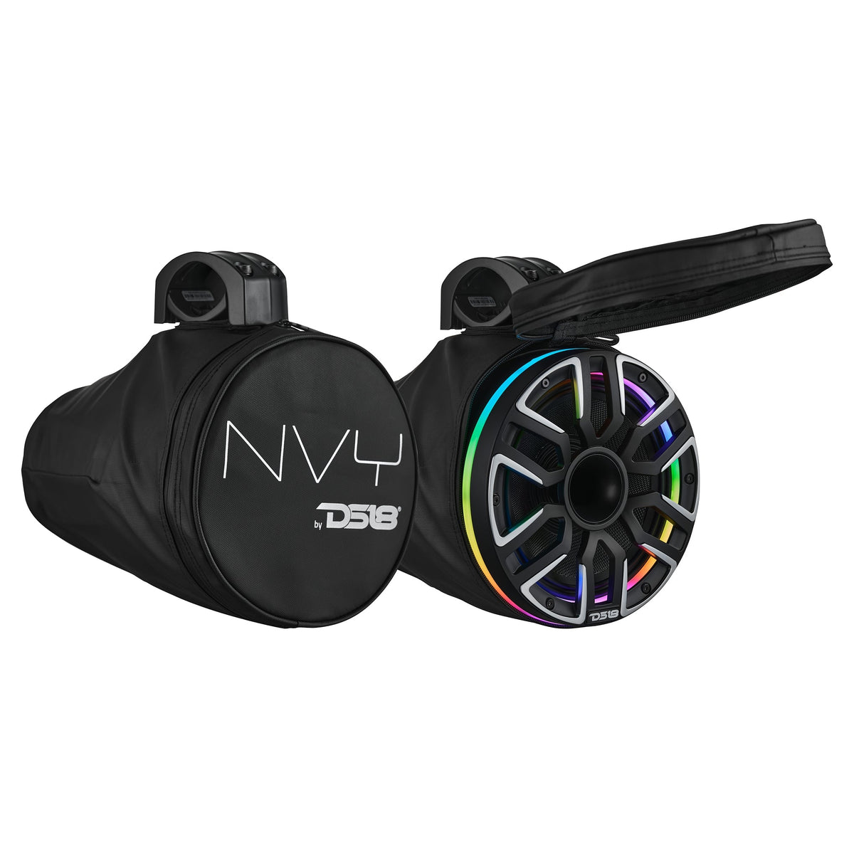 DS18 NVY-M8DTP/BK 8” Marine Tower Speaker – Kevlar Cone, Neodymium Magnet, LED Lights | 200W RMS 4-Ohm