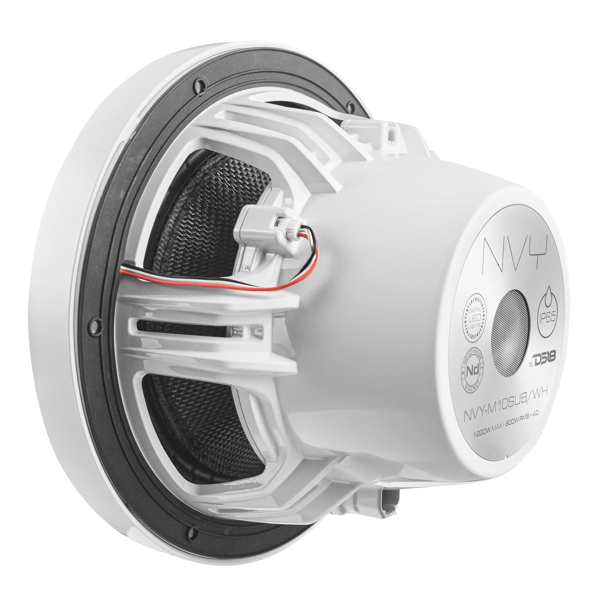 DS18 NVY-M10SUB/WH 10” Marine & Powersports Subwoofer with Carbon Fiber Cone and Neodymium Magnet – 600W RMS, 4-Ohm