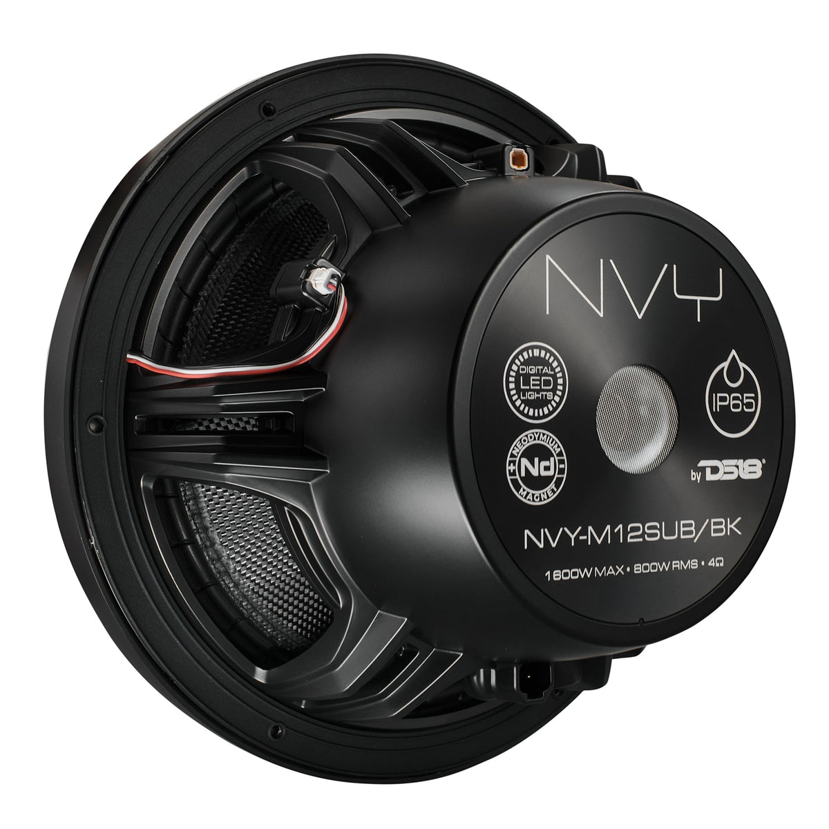 DS18 NVY-M12SUB/BK 12" Neodymium Marine & Powersport Subwoofer | 800W RMS, LED Lights, Carbon Fiber Cone, 4-Ohm