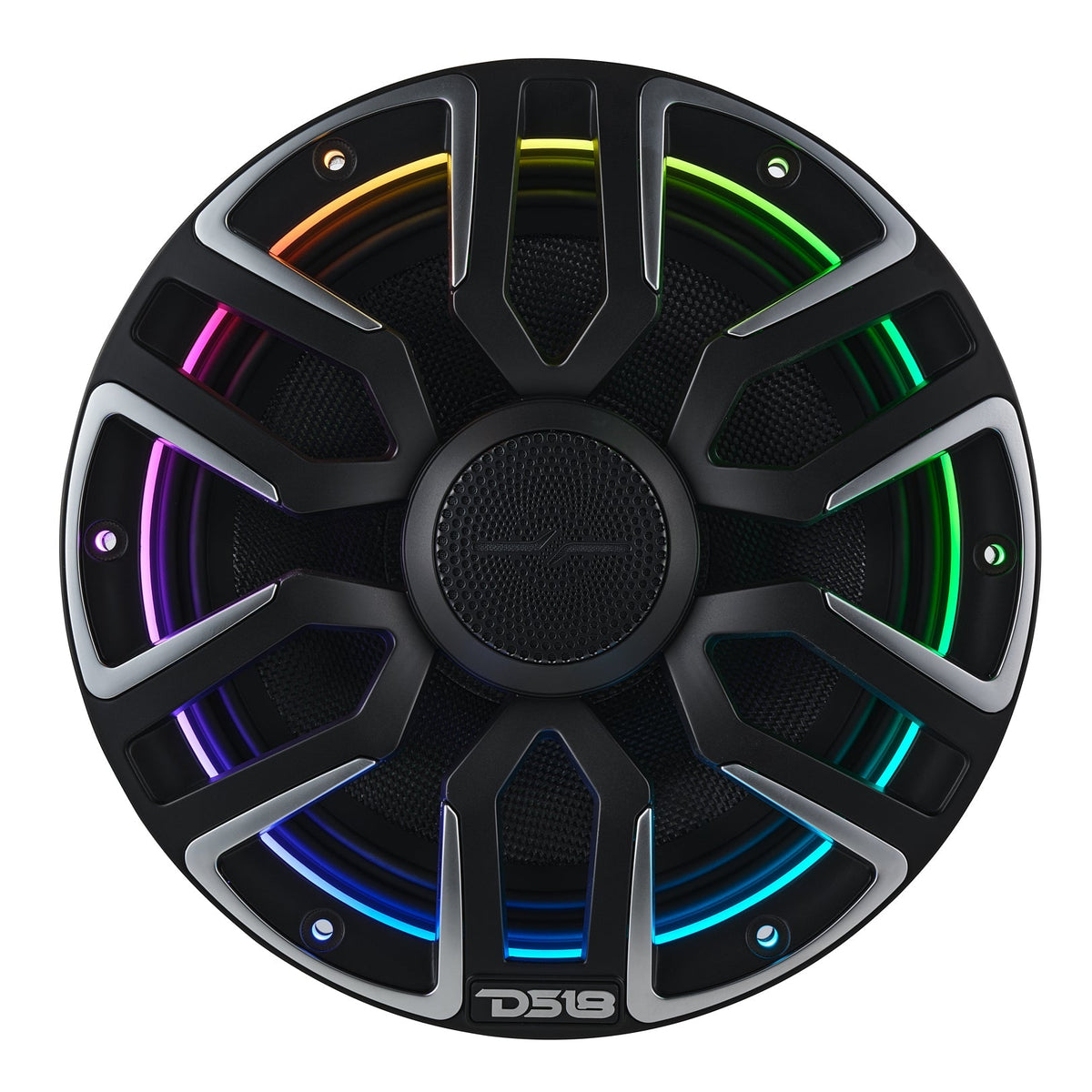 DS18 NVY-M8/BK 8" Marine Coaxial Speaker featuring a Kevlar Cone, Bullet Tweeter, Neodymium Magnet, and Integrated Digital LED Lighting | 200W RMS, 4-Ohm