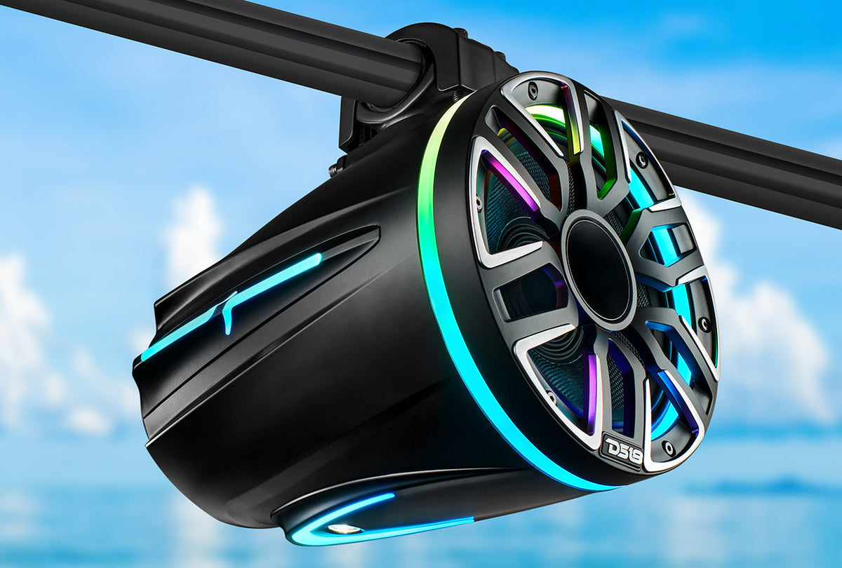 DS18 NVY-M8DTP/BK 8” Marine Tower Speaker – Kevlar Cone, Neodymium Magnet, LED Lights | 200W RMS 4-Ohm