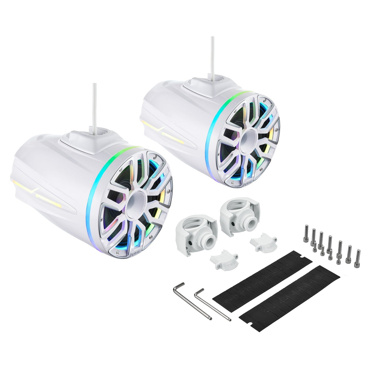 DS18 NVY-M8DTP/WH 8” Marine Tower Speaker – Kevlar Cone, Neodymium Magnet, LED Lights | 200W RMS