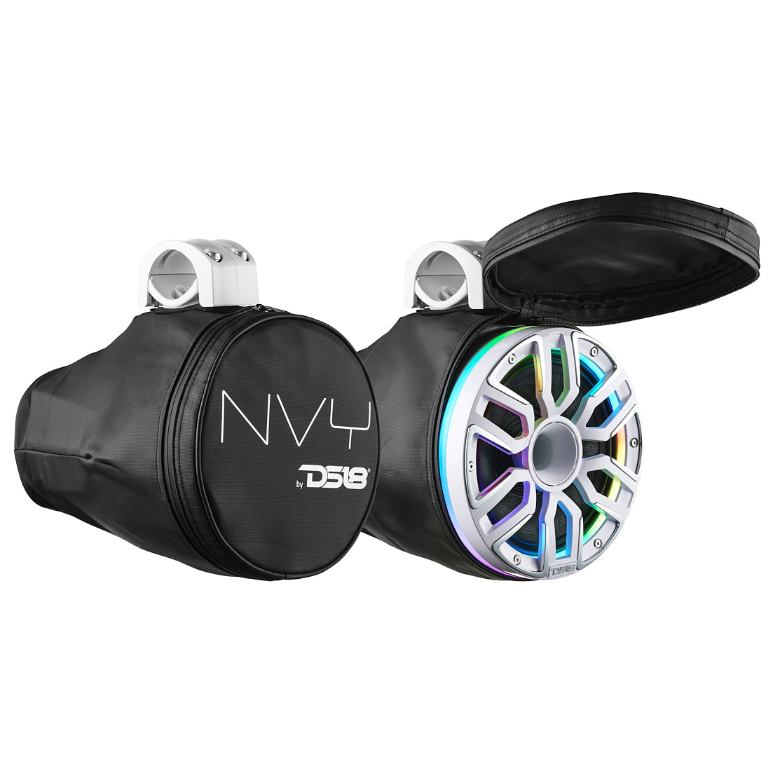 DS18 NVY-M8DTP/WH 8” Marine Tower Speaker – Kevlar Cone, Neodymium Magnet, LED Lights | 200W RMS