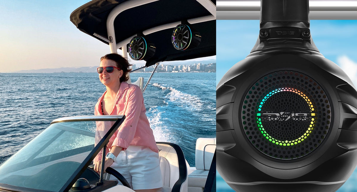 DS18 NVY-M8DTPS/BK 8” Marine Tower Speaker – 200W RMS, Kevlar Cone, LED Lights, Neodymium Magnet