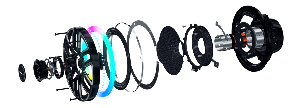DS18 NVY-M8/BK 8" Marine Coaxial Speaker featuring a Kevlar Cone, Bullet Tweeter, Neodymium Magnet, and Integrated Digital LED Lighting | 200W RMS, 4-Ohm